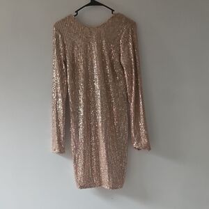 Fashion Nova Shimmering Long Sleeve Dress - Rose Gold